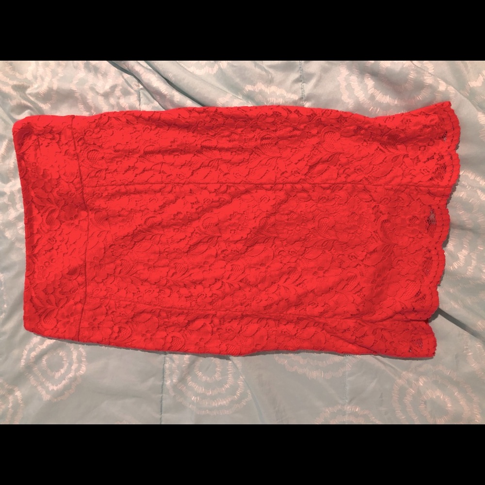 Red lace pencil skirt